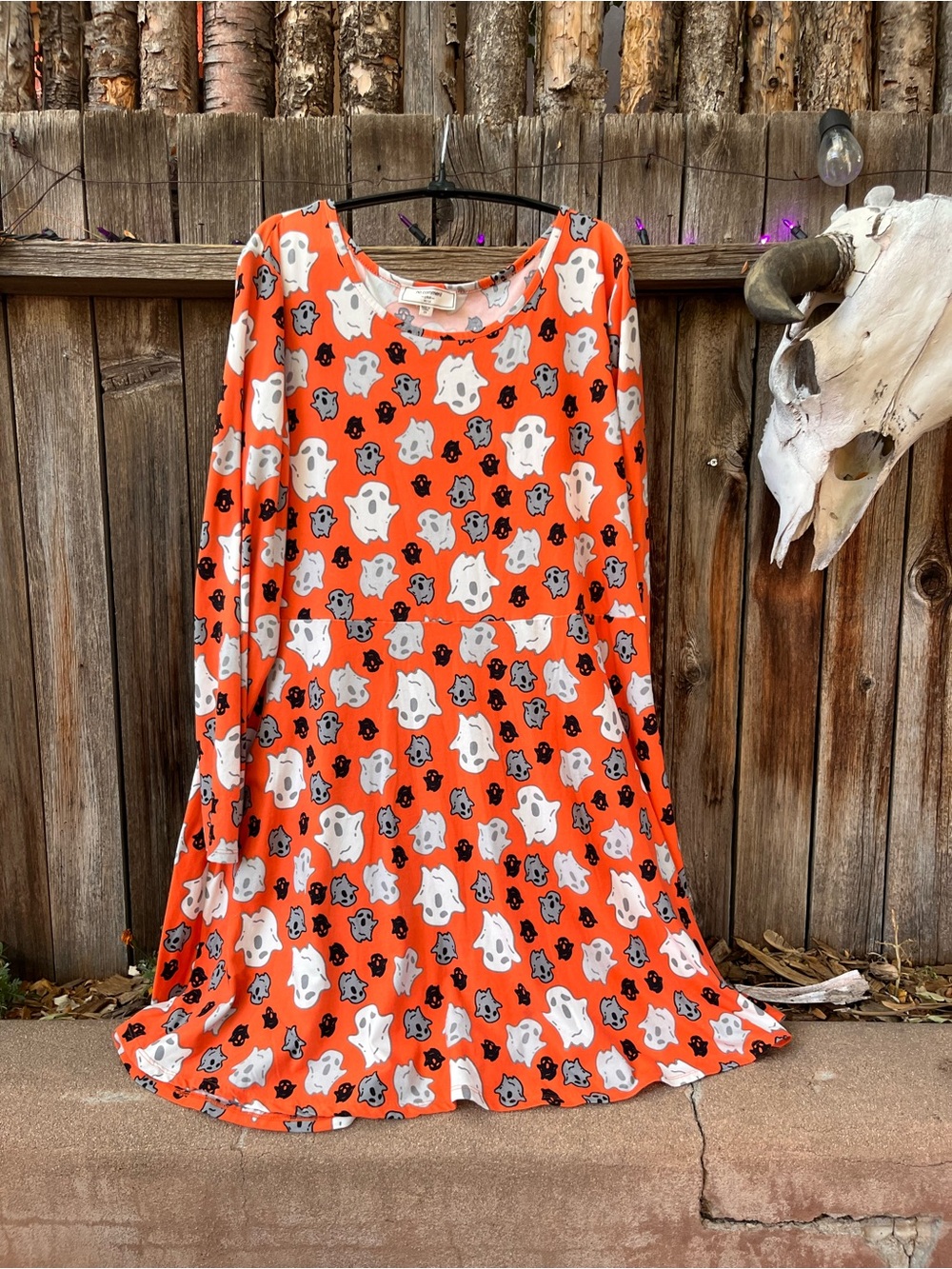 Halloween Ghost Print Orange Dress